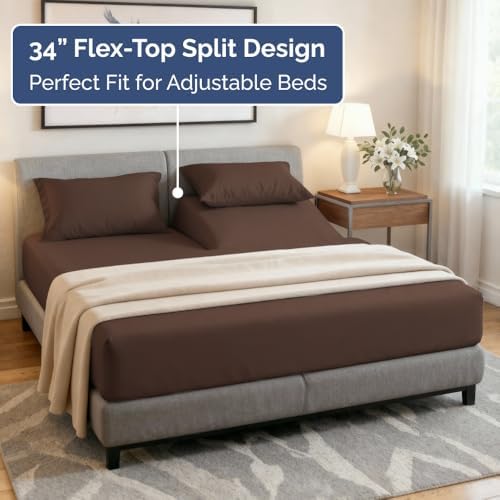 Flex Top Split Head King 4 Piece Sheet Set - Ultra-Soft, Breathable - Brown - Image 4