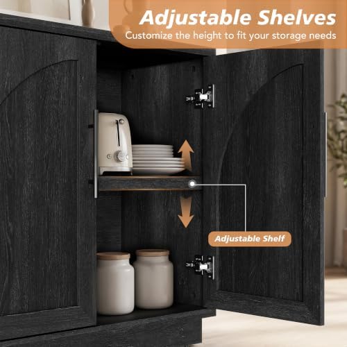 Fatmok Arched Sideboard Buffet Accent Cabinet, 31.5" Credenza with Adjustable Shelf, 3-Piece Modular Coffee Station Storage for Kitchen Living Room Bedroom, Black Grey - Image 5