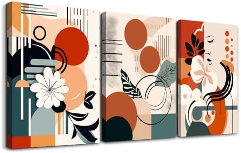 MHARTK66 Canvas Wall Art For Bedroom & Living Room - Boho & Vintage Flowers Wall Painting - Abstract Art - Ready To Hang - Framed Wall Pictures - 3 Panels by MHARTK66