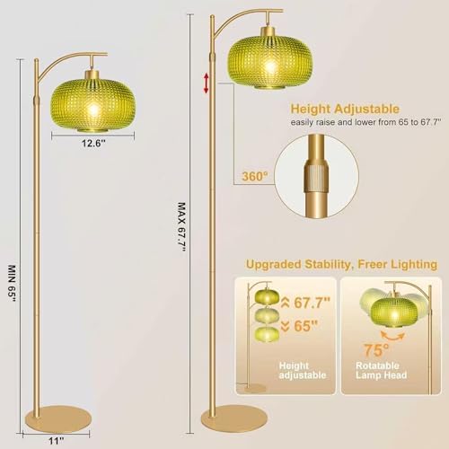 Glass Floor Lamp for Living Room, Modern Standing Lamp for Bedroom, Dimmable Tall Lamp with Shade, Remote,12W LED Bulb Included (Gold+Green) - Image 6