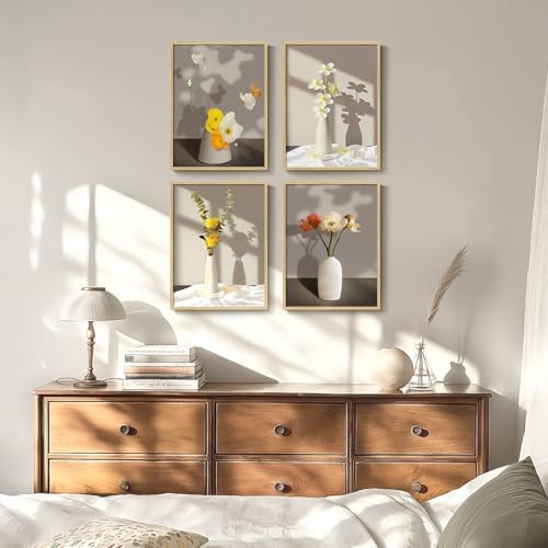Framed Botanical Floral Wall Art, 4 Piece Yellow Flower Canvas Painting Prints Artwork for Walls, Modern Elegant Pictures for Living Room Bedroom Kitchen Hallway Dining Room Home Decor, 12x16 Inch - Image 5