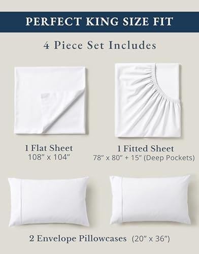 LANE LINEN King Sheets 100% Organic Cotton 4pc Percale Cooling Soft - White - Image 4