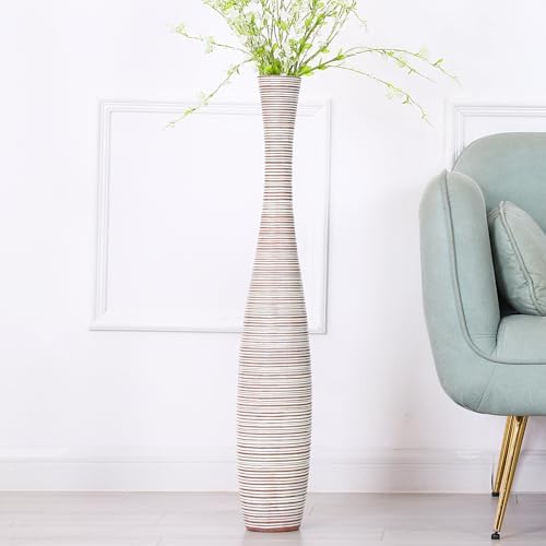 Leewadee Decorative Tall Floor Vase for Living Room Decor, 34 inches, White Wash, Resin by Leewadee