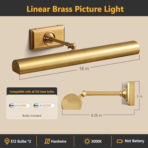 18 inch Picture Lights for Wall Hardwired 2PK Brass Picture Lighting - Image 6