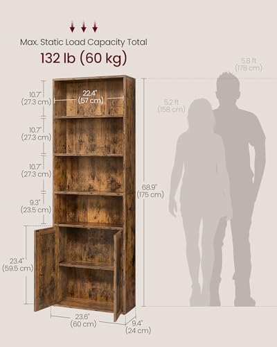 VASAGLE 6-Tier Bookshelf with Doors, 23.6 x 9.4 x 68.9 Inches - Image 2
