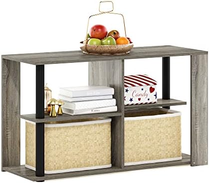Furinno Romain Narrow End Table with Shelves, French Oak/Black by Furinno-FitsYourSpaceFitsYourBudget
