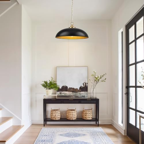 Lingkai 19.8" Modern Pendant Lights Kitchen Island, Black and Gold Dome Pendant Lighting Fixture, Farmhouse Hanging Ceiling Light for Dining Room Living Room Over Table Hallway - Image 7