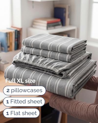 Full XL Sheets - 4 Piece Full XL Sheet Set - Soft & Cooling - Grey Stripes - Image 3