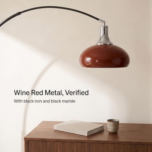 Mid Century Arch Floor Lamp with Wine Red Metal Shade＆Marble Base - Image 4