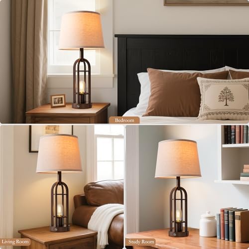 SRJJA 24" Farmhouse Touch Table Lamps for Living Room Set of 2 with USB A+C - Image 5