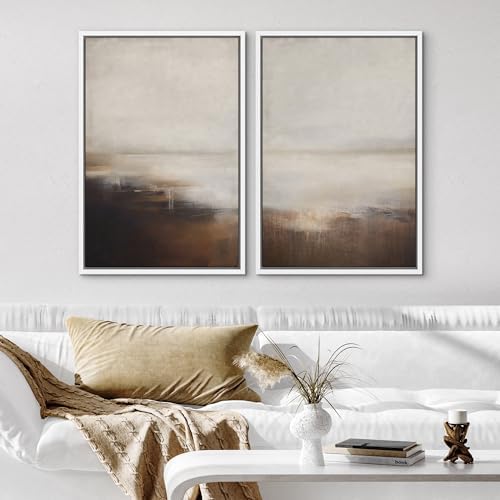 SIGNWIN Framed Canvas Print Wall Art Neutral Landscape Subtle Brown and Gray Tones Illustrations Modern Art Decorative Contemporary for Living Room, Bedroom, Office - 16"" x24 x2 White - Image 3