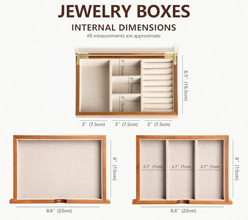 Clasin Home Jewelry Box with Glass Lid, 3 Layer Jewelry Organizer for Women, Solid Wooden Jewelry Box Display for Ring Earrings Necklace Bracelet, Pine Wood Jewelry Boxes Vintage Style for Gifts - Image 4