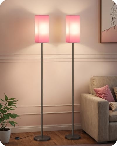 Set of 2 Floor Lamps for Living Room, Modern Tall Standing Lamps with Foot Switches, Bulb Not Included, 64.6'', for Living Room, Bedroom, Study, Kids Room, Pink and Black P07LDP205W1 by GOEBLESON