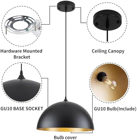 Black Large Pendant Light 2 Packs,19.7inches, Kitchen Pendant Lighting, Oversized Modern Pendant Lights, Farmhouse Pendant Lighting, Pendant Light for Bedroom, Kitchen Island - Image 7