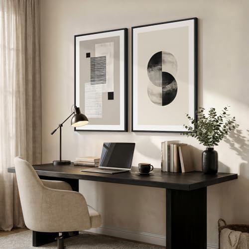 Large Framed Neutral Abstract Wall Art for Living Room Set of 2, 24x36 In - Image 2