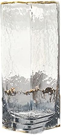 Geometric Square Painted Gold Edge Water Corrugated Translucent Glass Vase Home Table Decoration (D-10in) by Unknown