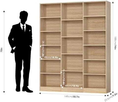 FACBOTALL Triple Wide Bookshelf, Large Bookshelf with 17 Display Shelves - Image 3