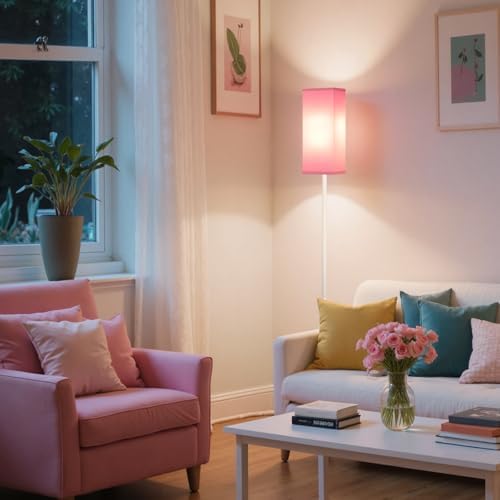 64.6" Floor Lamp, Pole Lamp with Foot Switch, Modern Standing Lamp Shade, Minimalist Freestanding Lamp (Bulb Not Included), for Living Room, Bedroom Office ETL Listed,White and Pink WP07LD05 - Image 2