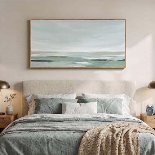 Large Framed Sage Green Abstract Wall Art for Living Room, Horizontal 60x30 - Image 4