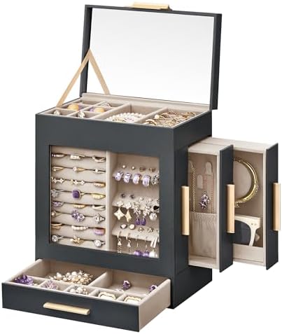 SONGMICS 5-Layer Jewelry Box with Glass Window, 3 Side Drawers by SONGMICSbySONGMICSHOME