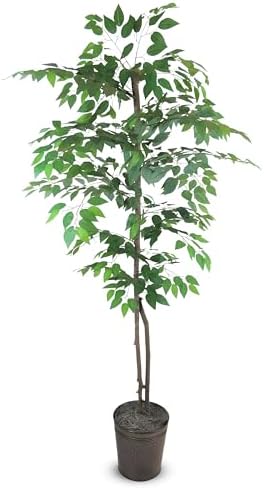 LCG Florals 6ft Artificial Ficus Tree in Copper Metal Pot with Real-Wood Trunk - Indoor and Outdoor Faux Plants for Patio, Living Rooms, Offices & Outdoor Spaces by LCGFlorals