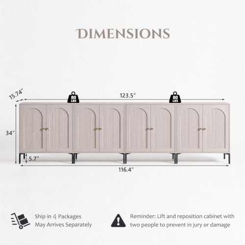 IFBUY 123.5" W Mid Century Modern TV Stands for Living Room, Light Grey - Image 2