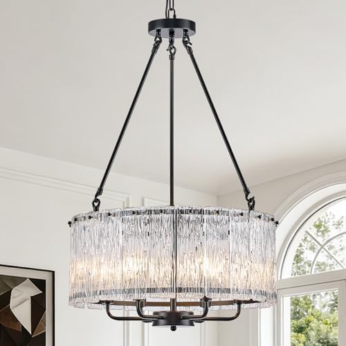 CATINER Modern 20" Crystal Glass Chandelier 6-Light Black Chandeliers by CATINER