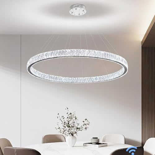 Modern LED Dimmable Crystal Chandelier 47.5" Ring Pendant Light Adjustable Round Chrome Crystal Chandelier for Dining Room Living Room - Image 2