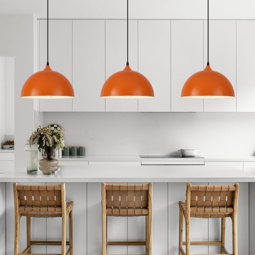 Orange Pendant Lights, 11.8" Kitchen Pendant Light 3 Pack, Industrial Pendant Light Fixtures for Kitchen Island, Farmhouse Pendant Lighting for Bedroom, Living Room, Cafe, Bar, Hallway - Image 6