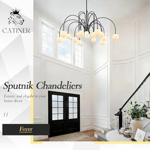 CATINER Modern 59" 18-Light Black Sputnik Chandelier with Milk Glass Globe - Image 6