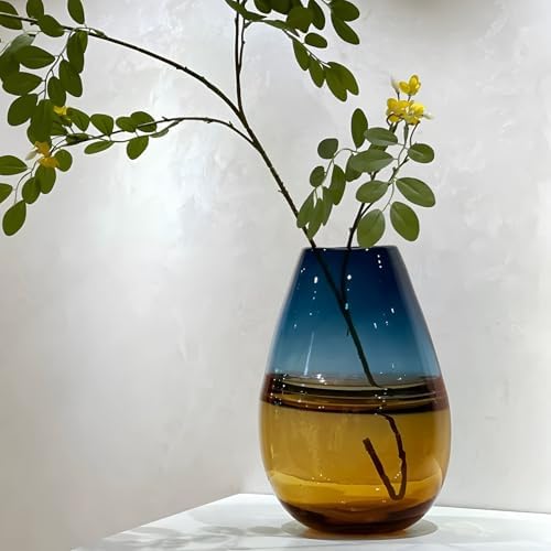 Glass Handmade Decorative Vase Ombre Centerpiece Vase with Yellow Base, Flower Vase for Home Decoration (Tall vase) - Image 3