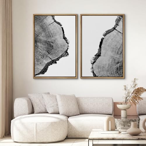 SIGNWIN Framed Wall Art Print Set Black & White Close Up Tree Ring Details Nature Wilderness Photography Modern Art Rustic Relax/Calm Multicolor for Living Room, Bedroom, Office - 24"" x36 x2 Natural - Image 2