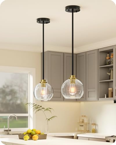 EDISHINE Pendant Lights 2-Pack Kitchen Island Black Gold Glass Adjustable by EDISHINE