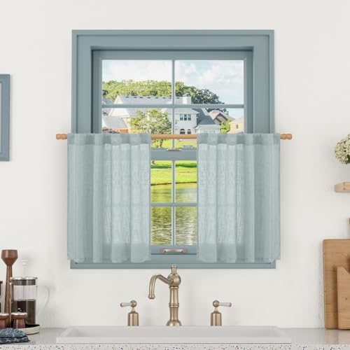 LAMIT Short Kitchen Linen Curtains 24 Inch Length for Small Windows by LAMIT