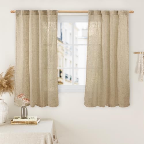LAMIT 54 Inch Semi Sheer Window Linen Curtains, Light Filtering Panels by LAMIT