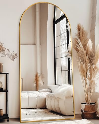 76"x34" Arched Full Length Mirror with Stand,Full Body Floor Mirror - Image 3