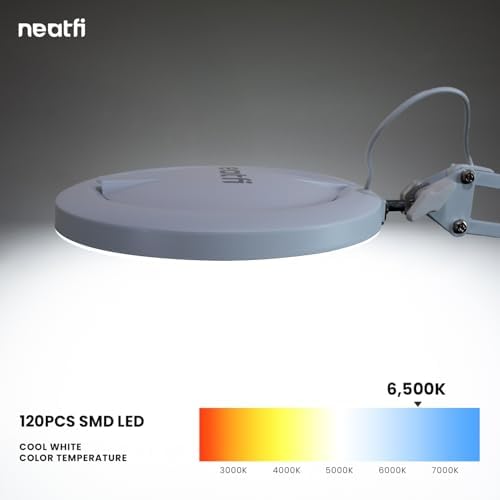 Neatfi LED Magnifying Lamp with Clamp | 2.25x Magnification | 120 SMD LEDs | 1,200 Lumens | 12W | Adjustable Color Temperature Desk Lamp Magnifier (White-3, 5-Diopter) - Image 4
