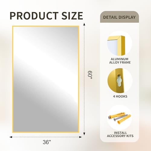 FICTOR Bathroom Vanity Mirror for Over Sink, 60" x 36", Gold - Image 2