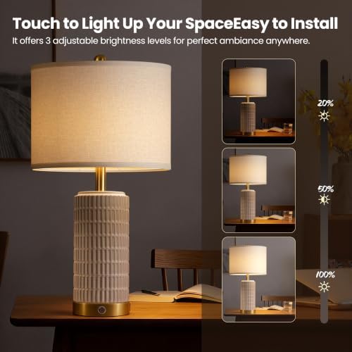 25" Ceramic Touch Table Lamp Set of 2 for bedroom and Living Room White - Image 3