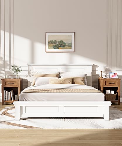 Decofy Farmhouse Nightstand with Charging Station, Walnut - Image 2