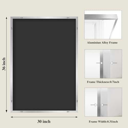 Koonmi Silver Rectangle Wall Mirror, 30x36 Inch Bathroom Mirror, Aluminum Frame Vanity Mirror for Entryway, Living Room, Bedroom Bathroom, Hangs Horizontally or Vertically - Image 2