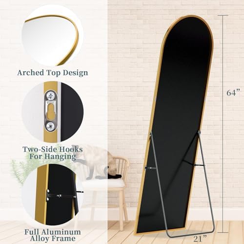 64"x21" Arched Full Length Mirror with Stand,Full Body Floor Mirror - Image 5