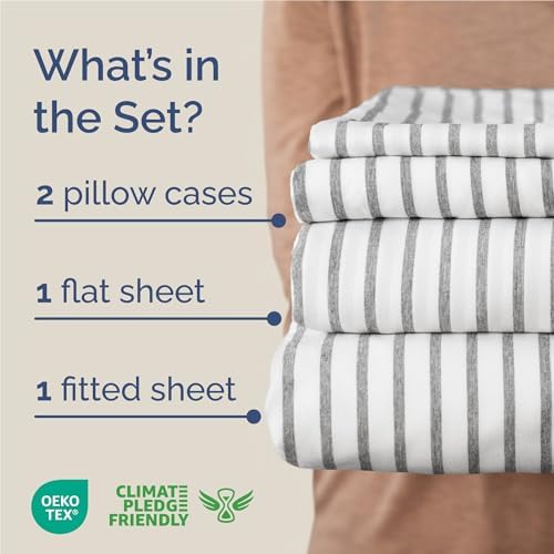 Full Size 4 Piece Sheet Set - Breathable & Cooling Sheets - Grey Stripes - Image 2