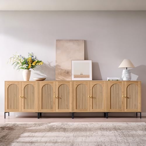 IFBUY 123.5" W Mid Century Modern TV Stands for Living Room, Natural Oak - Image 3
