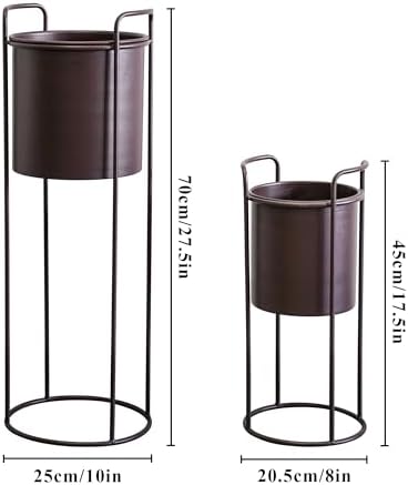 TRIROCKS Set of 2 Tall Metal Planters with Stands Metal Planter for Indoor Plants 28 &18" H Plant Pots for Living Room Corner Kitchen Office Garden Balcony Patio Decor(Brown) - Image 3