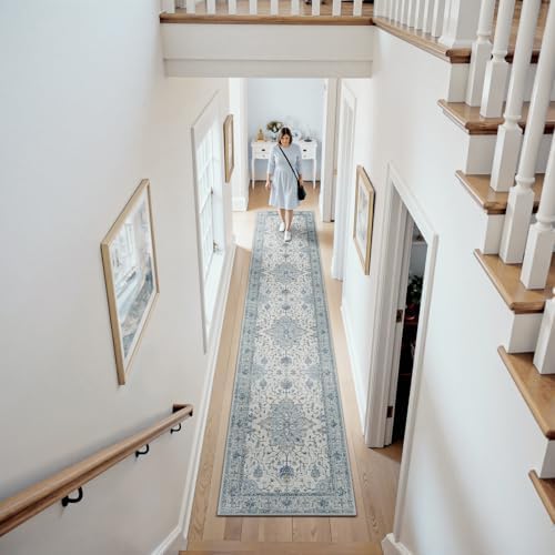 RELEANY Washable Area Rug, Runner 2'6"x12', Blue/White/Gray - Image 2