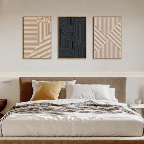 LHIUEM Large Abstract Textured Line Framed Canvas Wall Art,Boho Beige Black Wall Decor,Modern Neutral Minimalist Art Painting Painting for Living Room,Bedroom,Dining Room,Office -24"x36"x3 - Image 5