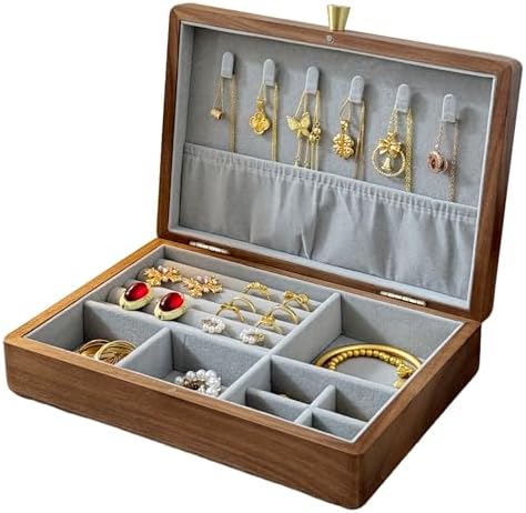 Bescott 1 Layer Solid Black Walnut Wooden Jewelry Box for Women Wood Vintage Organizer for Men Earrings Rings Necklaces Bracelet Watch Storage by Bescott