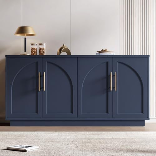 Fatmok Buffet Cabinet with Storage, 59'' Modern Arched Sideboard Cabinet w/Adjustable Shelves, Wood Media TV Console Table Credenza for Living Room Hallway Entryway, Dark Blue by Fatmok
