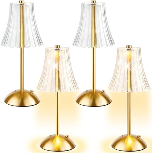 4 Pcs Cordless Table Lamp Rechargeable Touch Lamp, Gold Flower by Bornerwhite